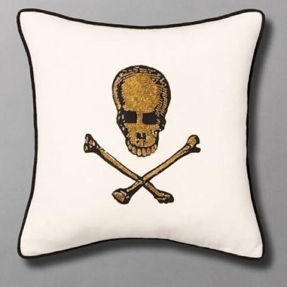 John Derian Threshold 12” Beads and Bones Skull and Crossbones Throw Pil… - Picture 1 of 4
